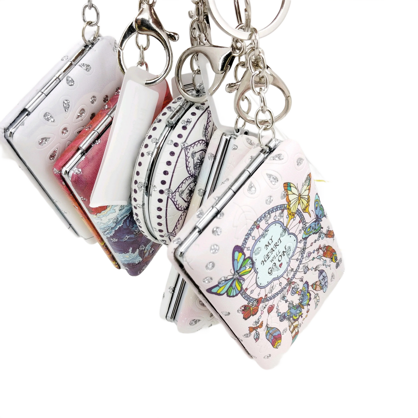 Glitter Cosmetic mirror keychain - All mix design - both shape